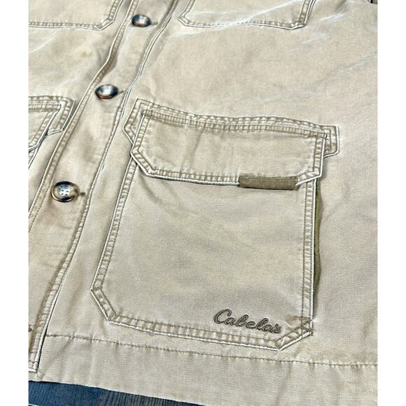 Vtg Cabelas Jacket Beige Field Chore Coat Sherpa Fleece Lined Canvas XL Tall - Picture 10 of 16